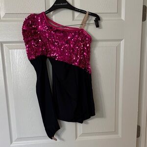 Balera Fuchsia Sequin One-Shoulder unitard Jazz Dance costume.  Size Adult Small